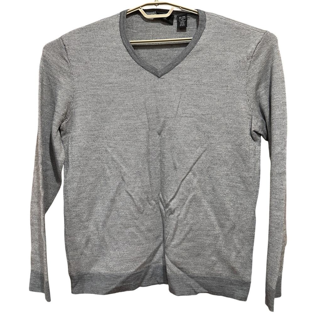Calvin Klein Sweater Men XL Gray Merino Wool Blend V Neck Old Money Italian Yarn